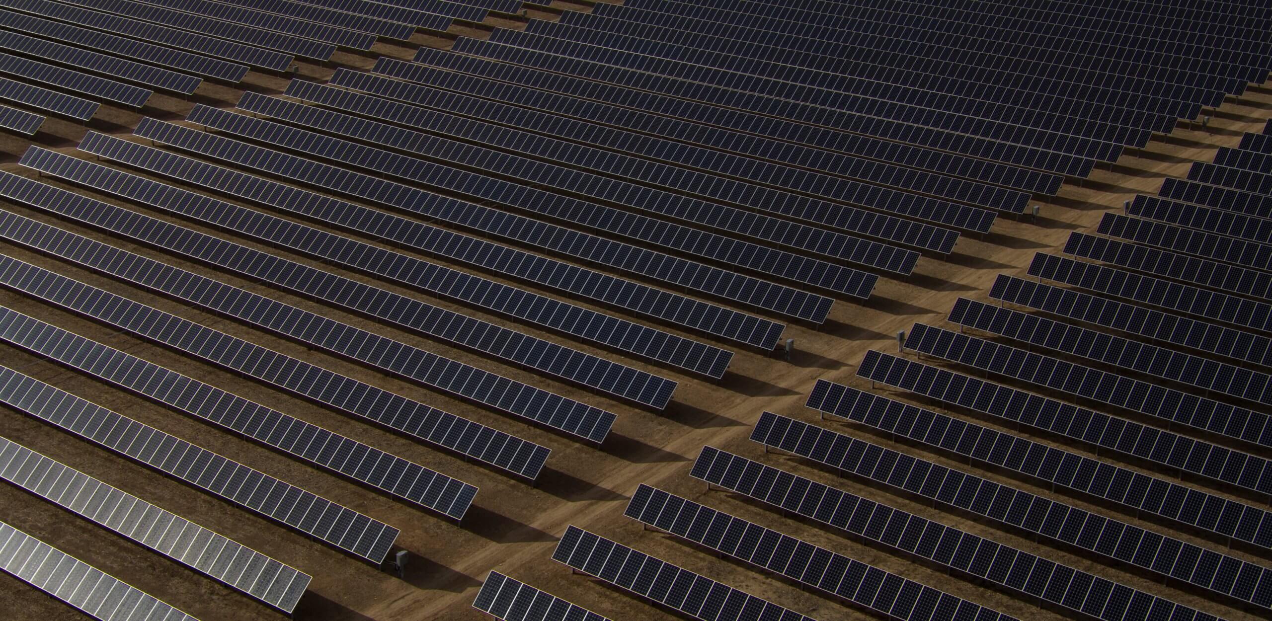 Neat rows of solar panels in Loveland, California.
